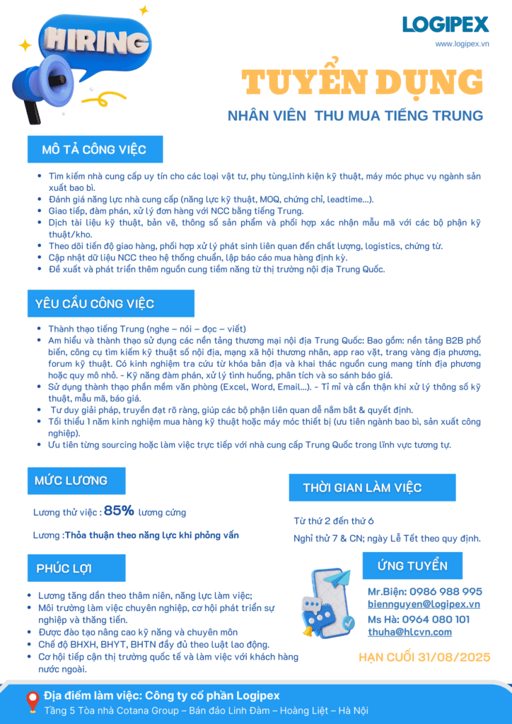 tuyển dụng nhân viên thu mua tiếng trung