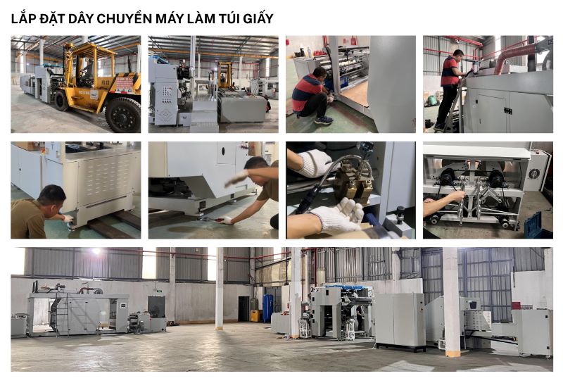 lắp đặt máy sản xuất túi giấy